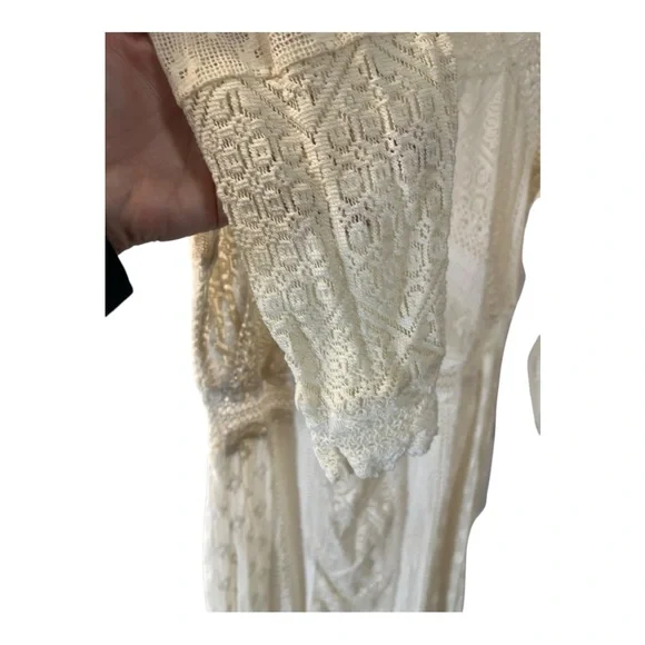 ZARA IVORY CREAM CROCHET LACE MIDI DRESS SIZE US SMALL - Picture 7 of 14